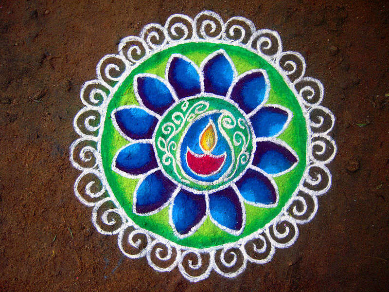 Author: Pon Malar via Wikipedia Commons Rangoli made for Diwali